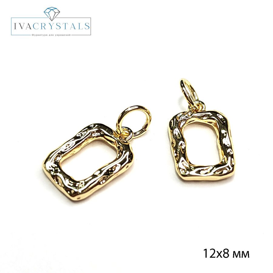 Подвеска Прямоугольная 12х8 мм, Мятый металл, штука покрытие Позолота