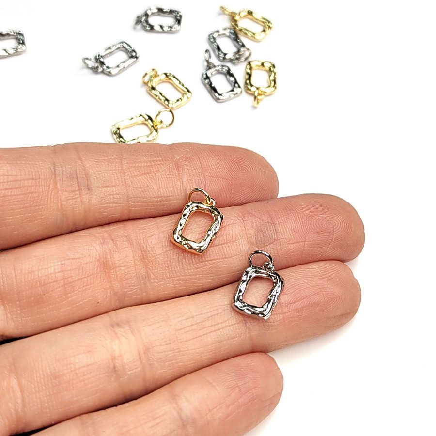 Подвеска Прямоугольная 12х8 мм, Мятый металл, штука