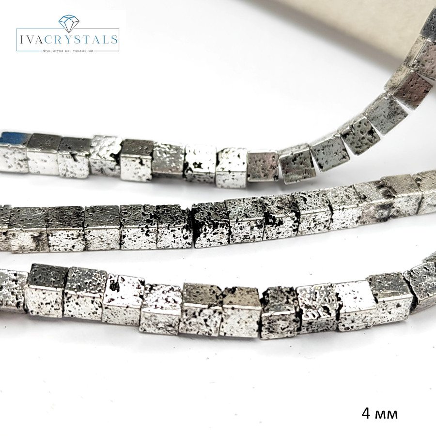 4 мм кубик Гематит, НИТЬ 40 см Родий