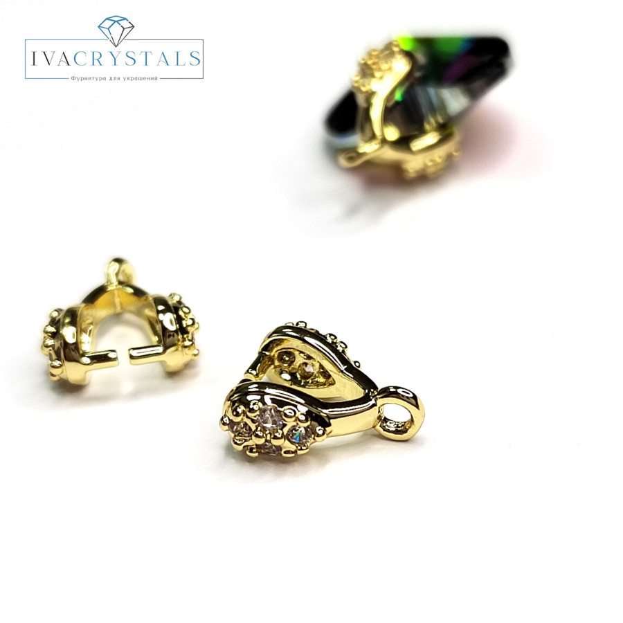 Бейл 10х4 мм с фианитами, штука покрытие Позолота