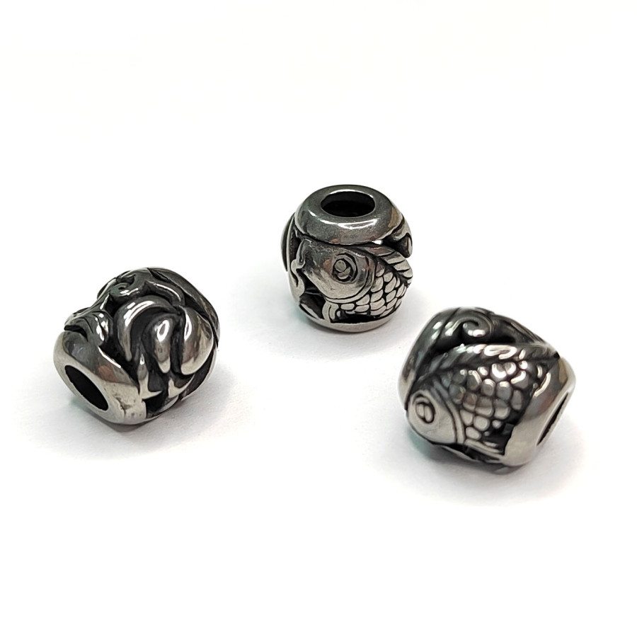 Бусина 10 мм разделительная из нержавеющей стали, рисунок Рыба, штука