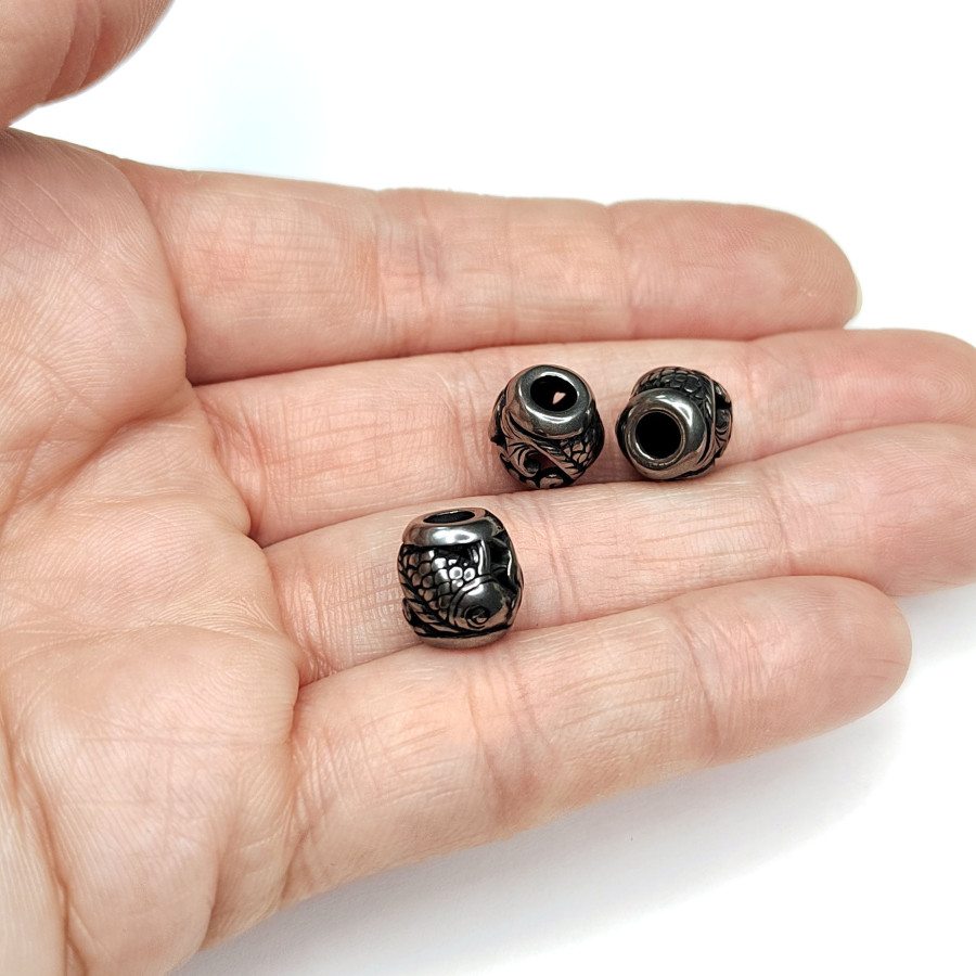 Бусина 10 мм разделительная из нержавеющей стали, рисунок Рыба, штука