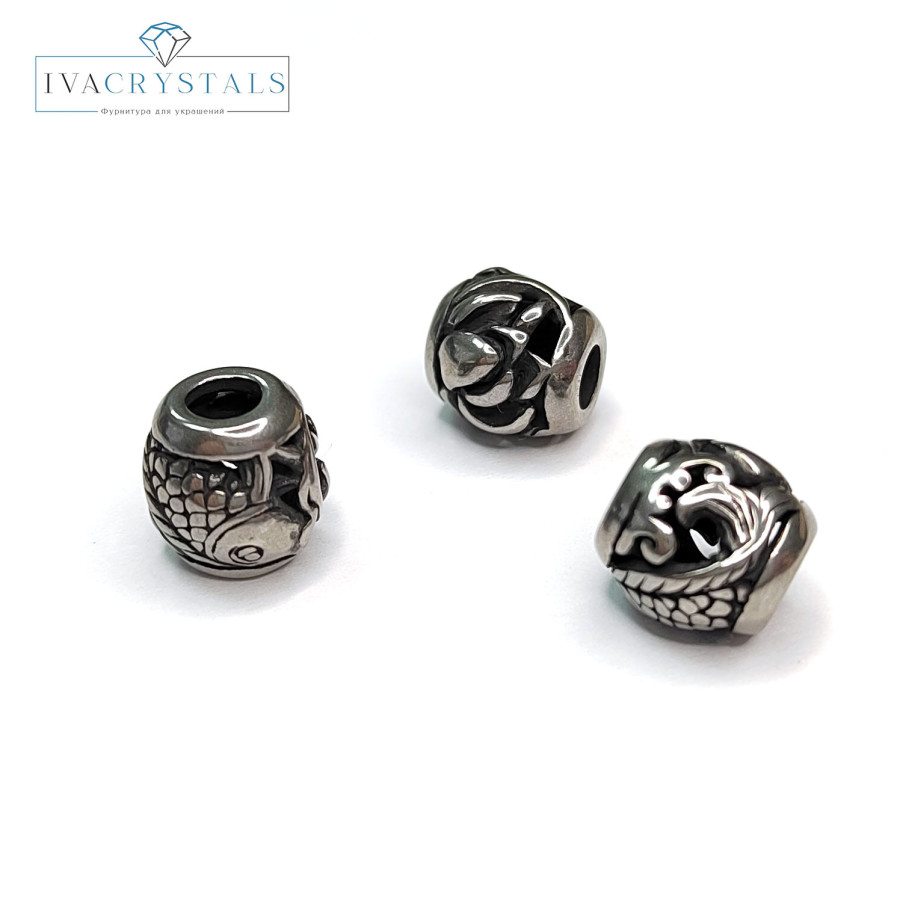 Бусина 10 мм разделительная из нержавеющей стали, рисунок Рыба, штука