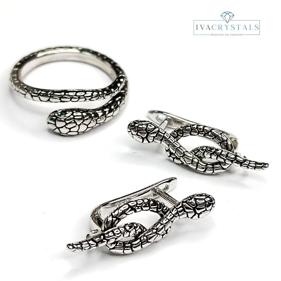 Швензы Змейки 24х8 мм с зелёными глазками,  пара