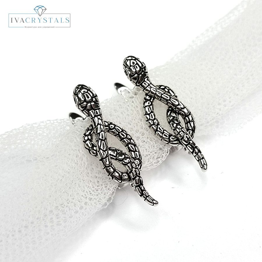 Швензы Змейки 24х8 мм с зелёными глазками,  пара покрытие Родий