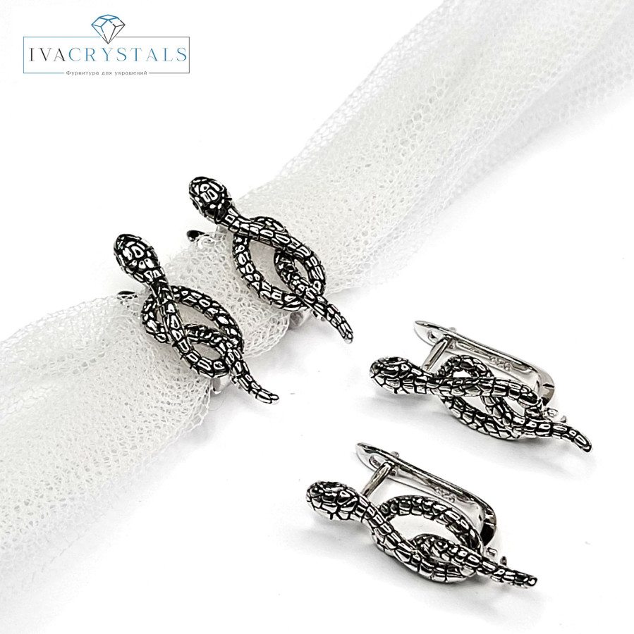 Швензы Змейки 24х8 мм с зелёными глазками,  пара