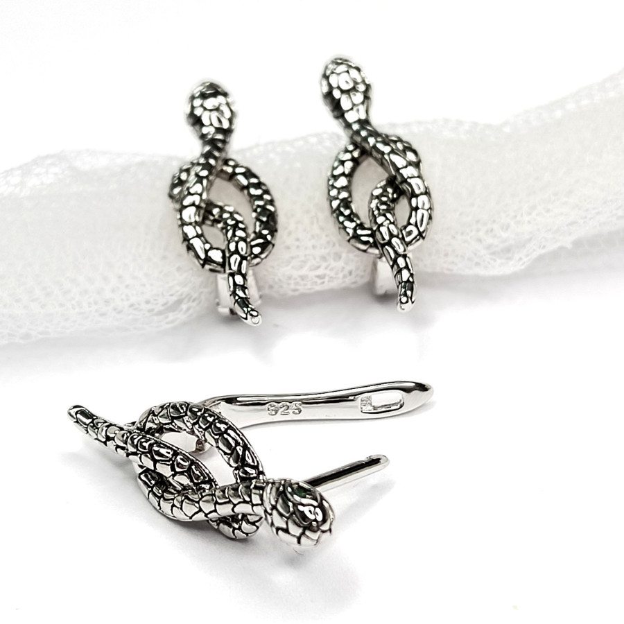 Швензы Змейки 24х8 мм с зелёными глазками,  пара