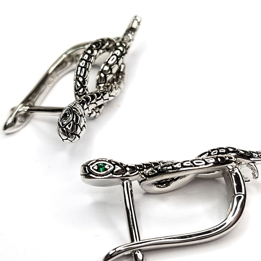 Швензы Змейки 24х8 мм с зелёными глазками,  пара