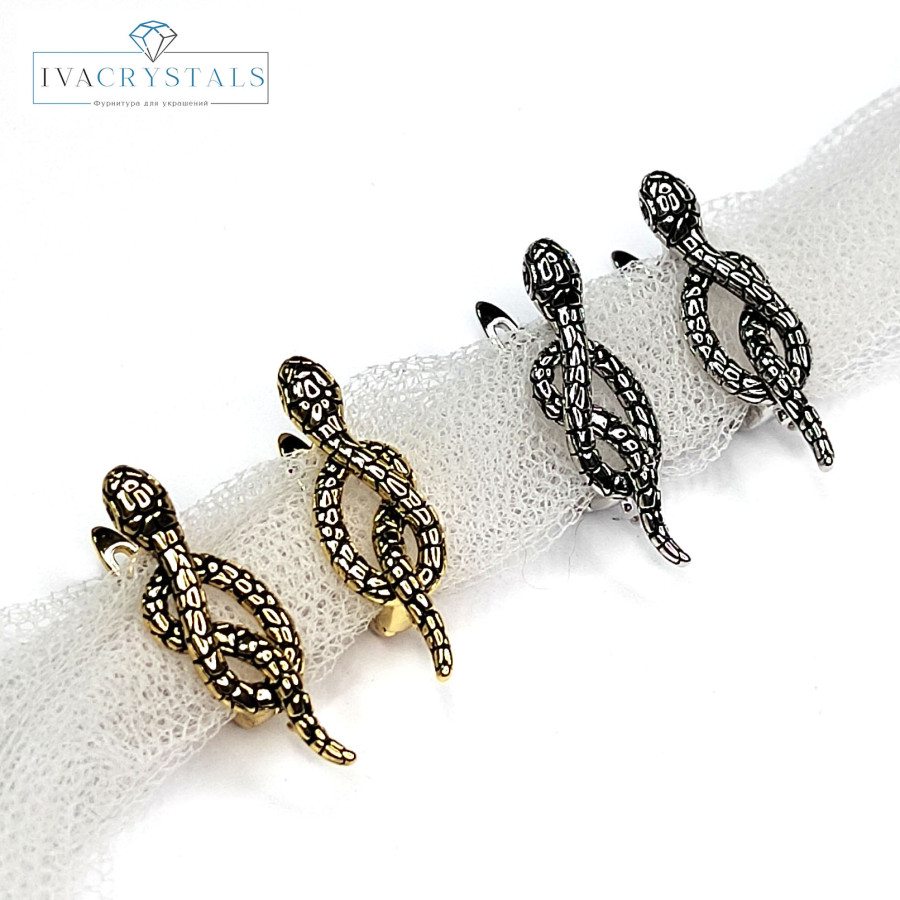 Швензы Змейки 24х8 мм с зелёными глазками,  пара