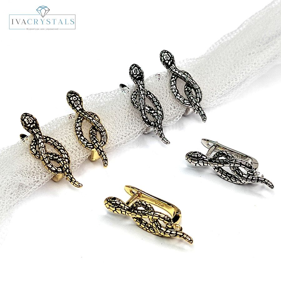 Швензы Змейки 24х8 мм с зелёными глазками,  пара