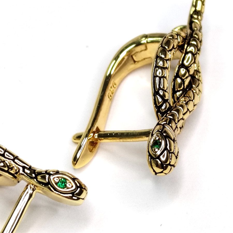 Швензы Змейки 24х8 мм с зелёными глазками,  пара