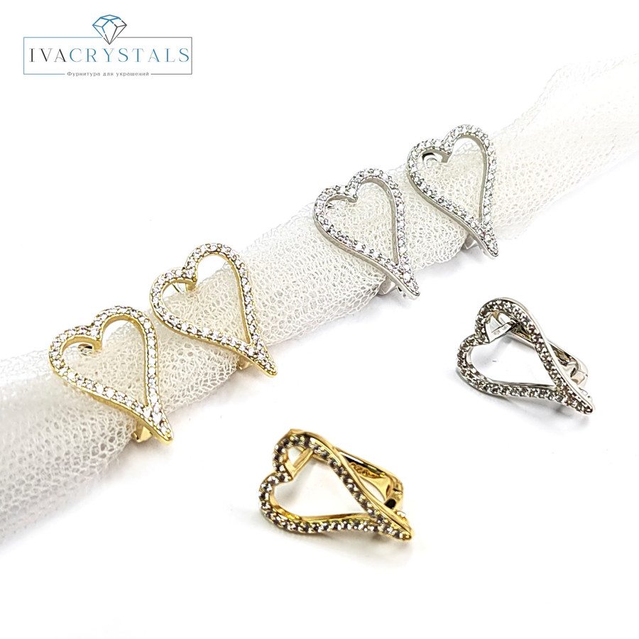 Швензы Сердце 18х13 мм с фианитами, пара