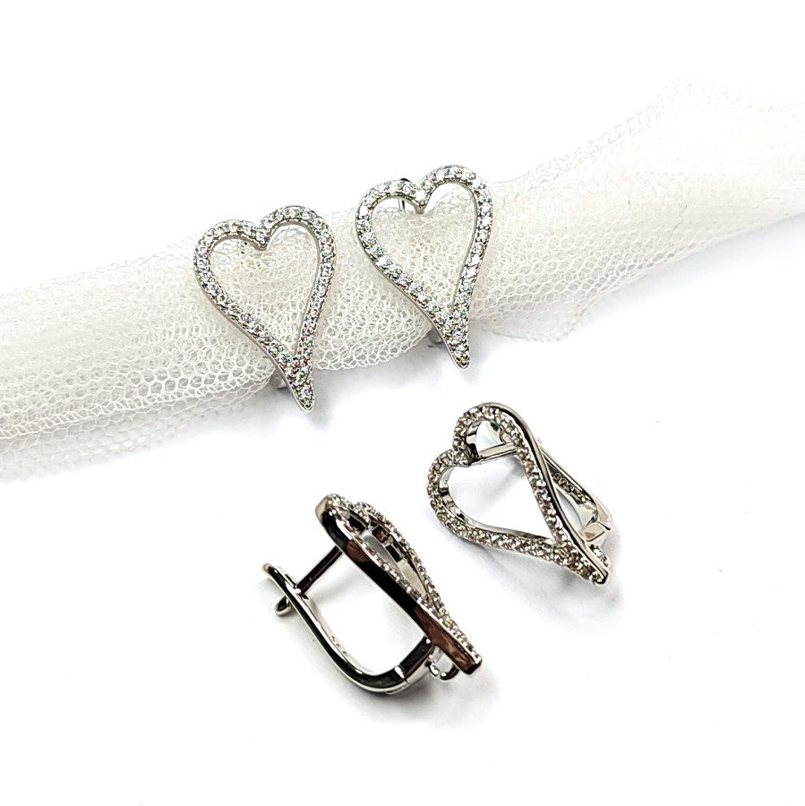 Швензы Сердце 18х13 мм с фианитами, пара