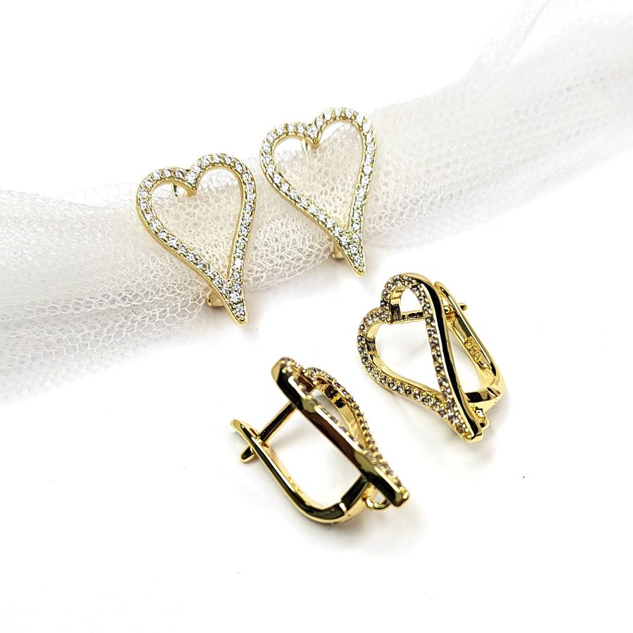 Швензы Сердце 18х13 мм с фианитами, пара