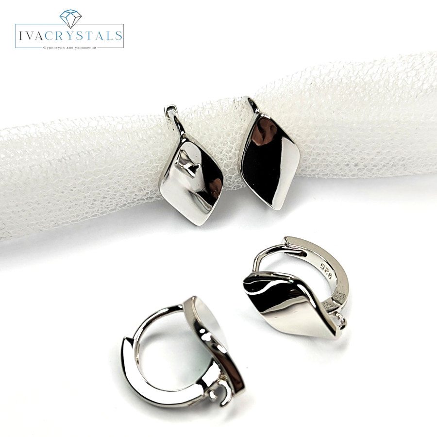 Швензы Ромбики 14х9 мм, пара покрытие Родий