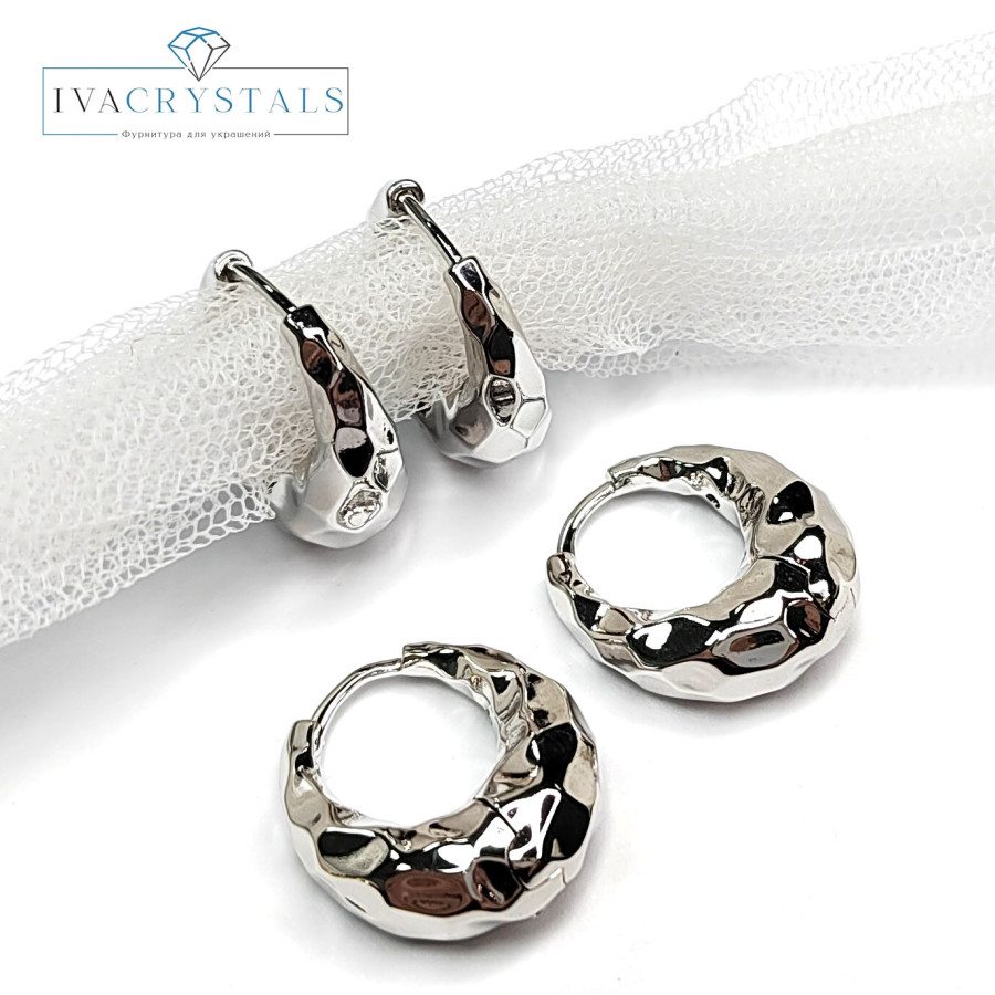 Швензы Конго Овалы "мятый металл" 20х7,5 мм, пара покрытие Родий