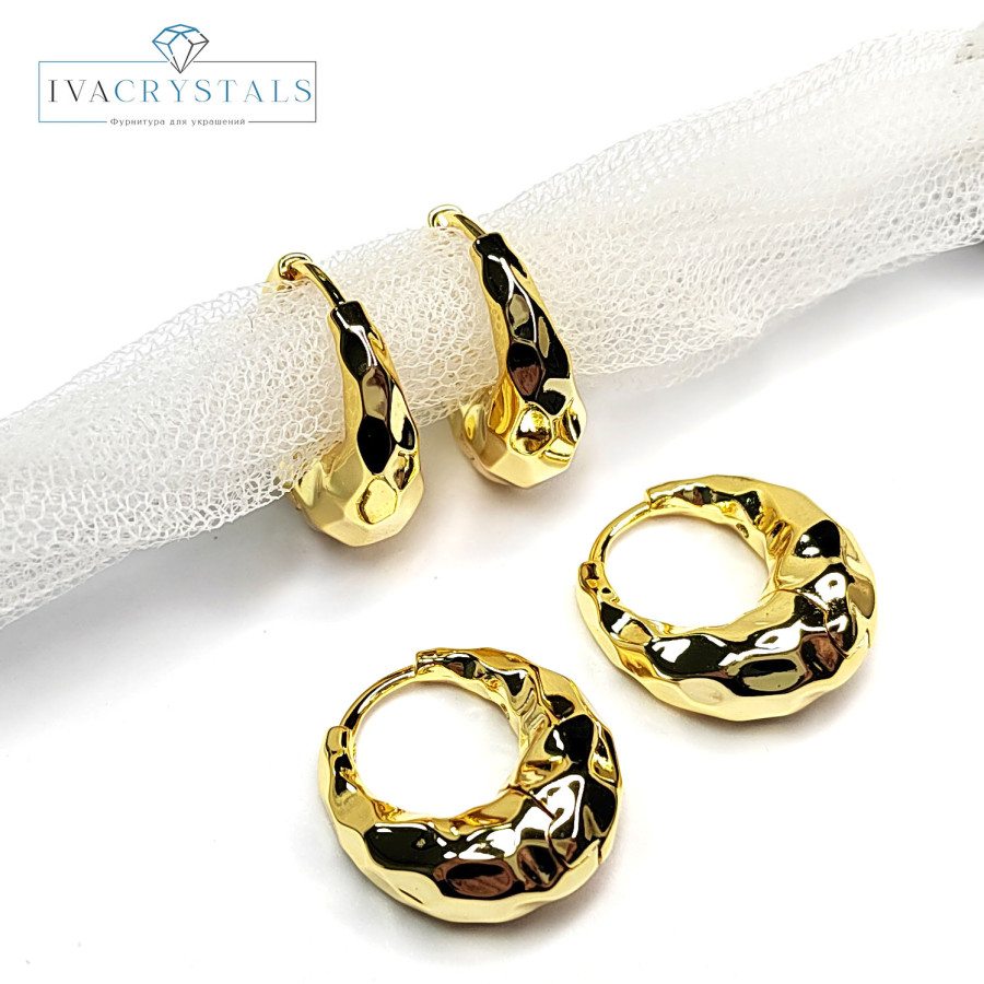 Швензы Конго Овалы "мятый металл" 20х7,5 мм, пара покрытие Позолота