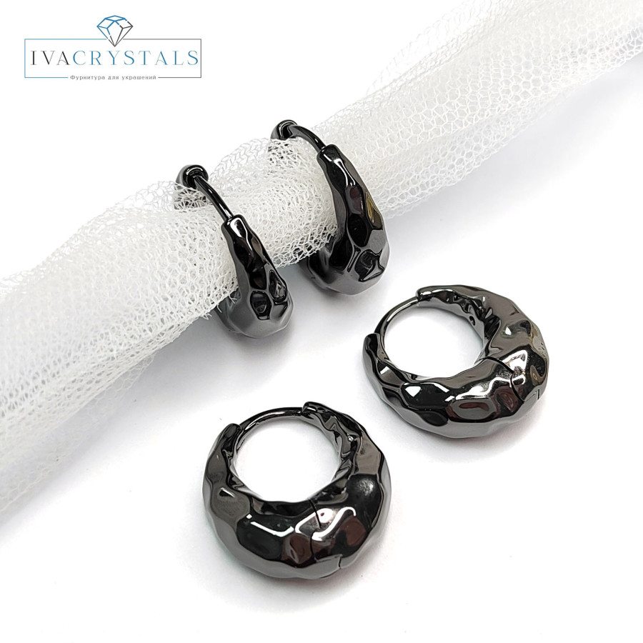 Швензы Конго Овалы "мятый металл" 20х7,5 мм, пара Чёрные