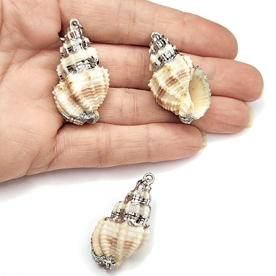 Крупная подвеска Ракушка 38х20 мм, серебристое покрытие, штука