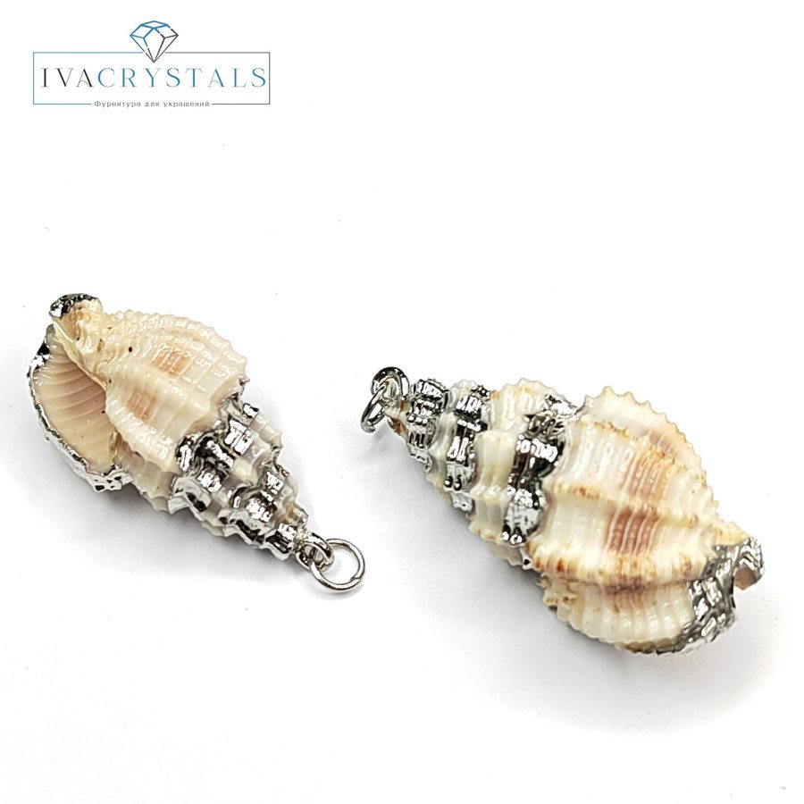 Крупная подвеска Ракушка 38х20 мм, серебристое покрытие, штука