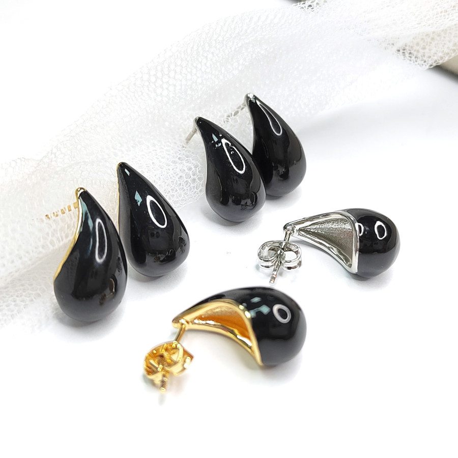 Серьги гвоздики Капли Чёрные 17,5х9 мм, пара