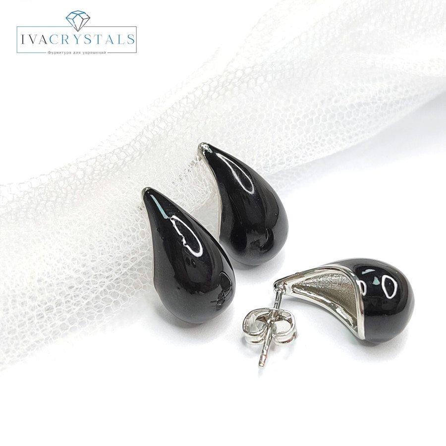 Серьги гвоздики Капли Чёрные 17,5х9 мм, пара
