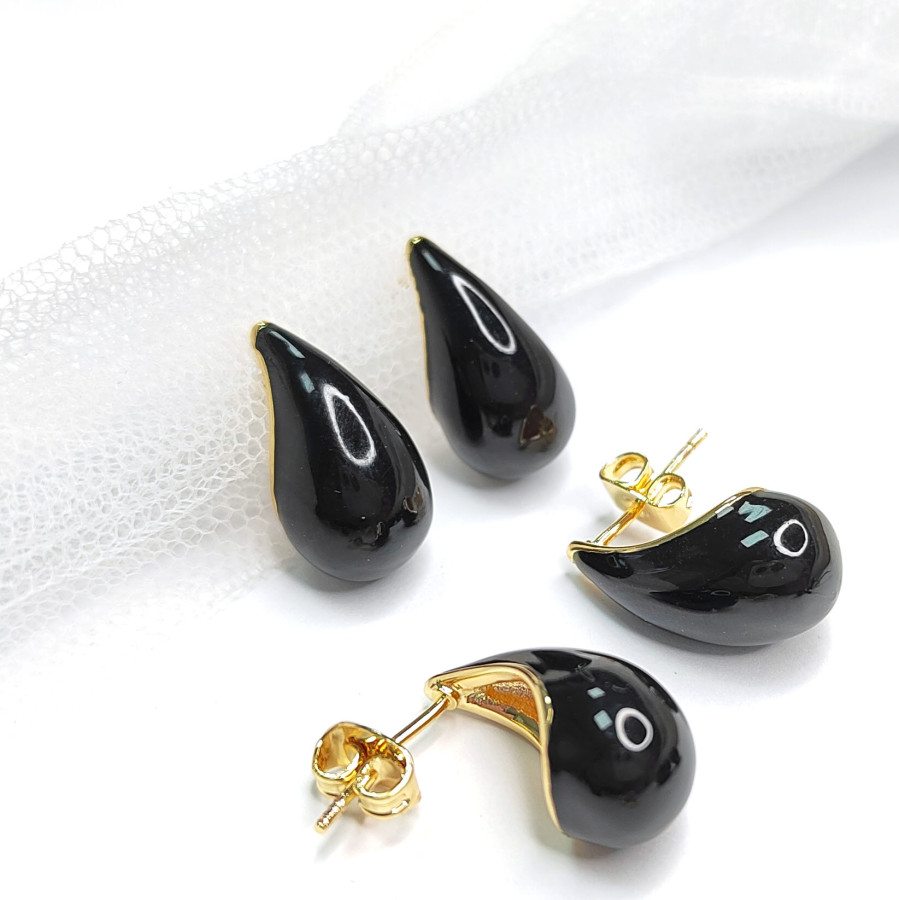 Серьги гвоздики Капли Чёрные 17,5х9 мм, пара