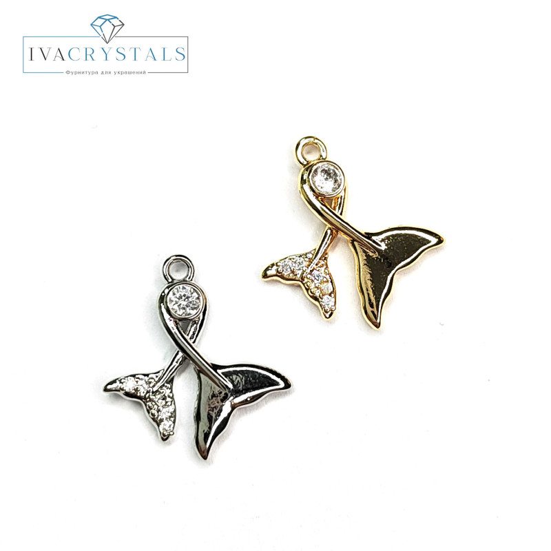 Хвост кита подвеска с фианитами, 16х14 мм, штука