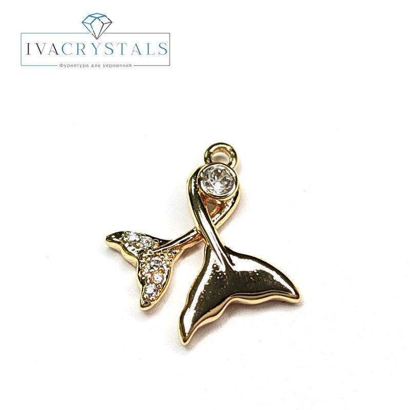 Хвост кита подвеска с фианитами, 16х14 мм, штука