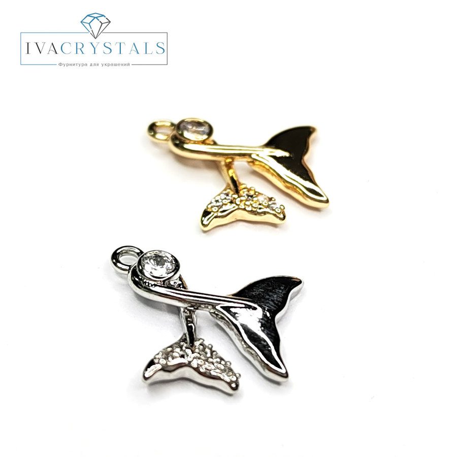 Хвост кита подвеска с фианитами, 16х14 мм, штука