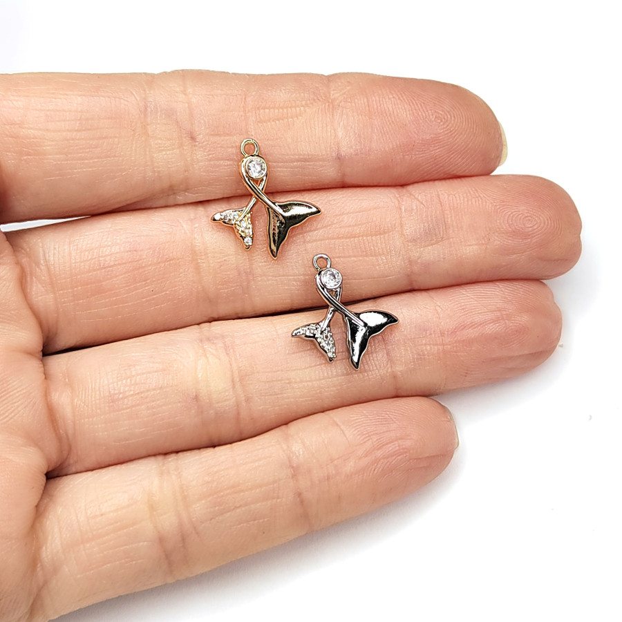 Хвост кита подвеска с фианитами, 16х14 мм, штука