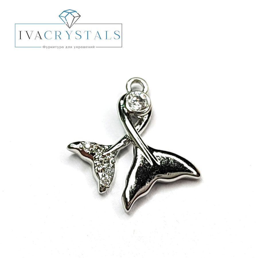 Хвост кита подвеска с фианитами, 16х14 мм, штука покрытие Родий