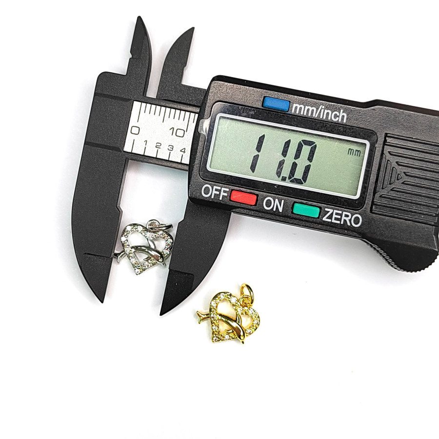 Подвеска с фианитами Сердечко с дельфином 11 мм, штука