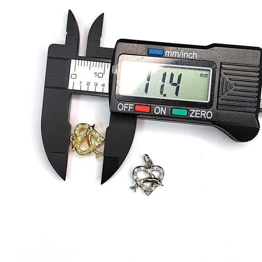 Подвеска с фианитами Сердечко с дельфином 11 мм, штука