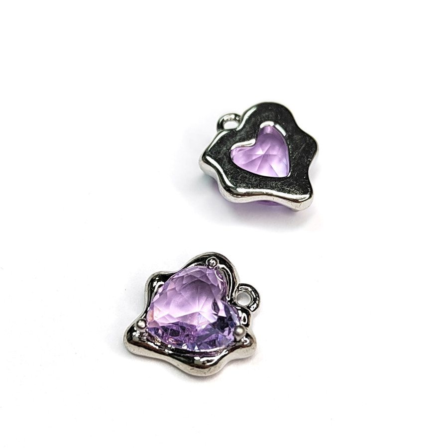 Подвеска Сердце с сиреневым фианитом, 11х13 мм , штука Родий