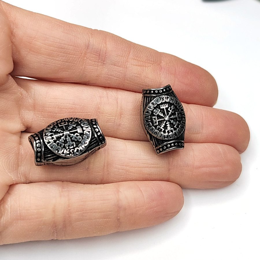 Вегвизир с рунами Крупная разделительная бусина из нержавеющей стали с чернением, 20х13 мм, штука