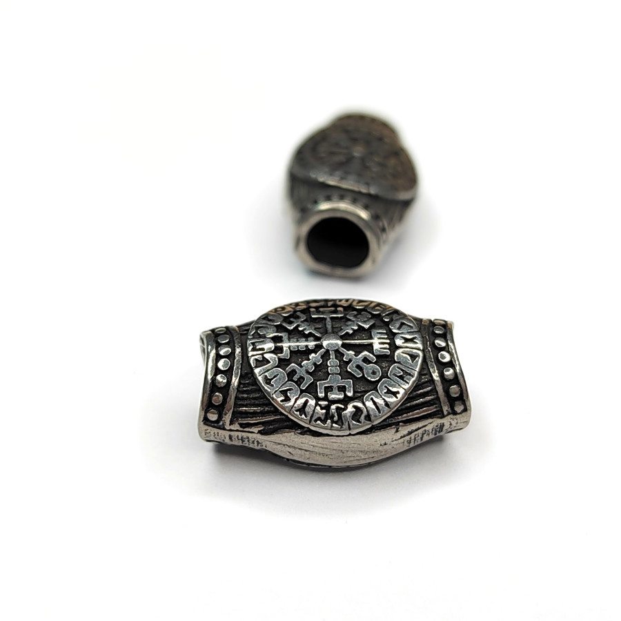 Вегвизир с рунами Крупная разделительная бусина из нержавеющей стали с чернением, 20х13 мм, штука
