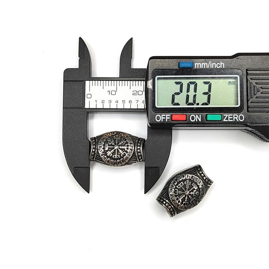 Вегвизир с рунами Крупная разделительная бусина из нержавеющей стали с чернением, 20х13 мм, штука