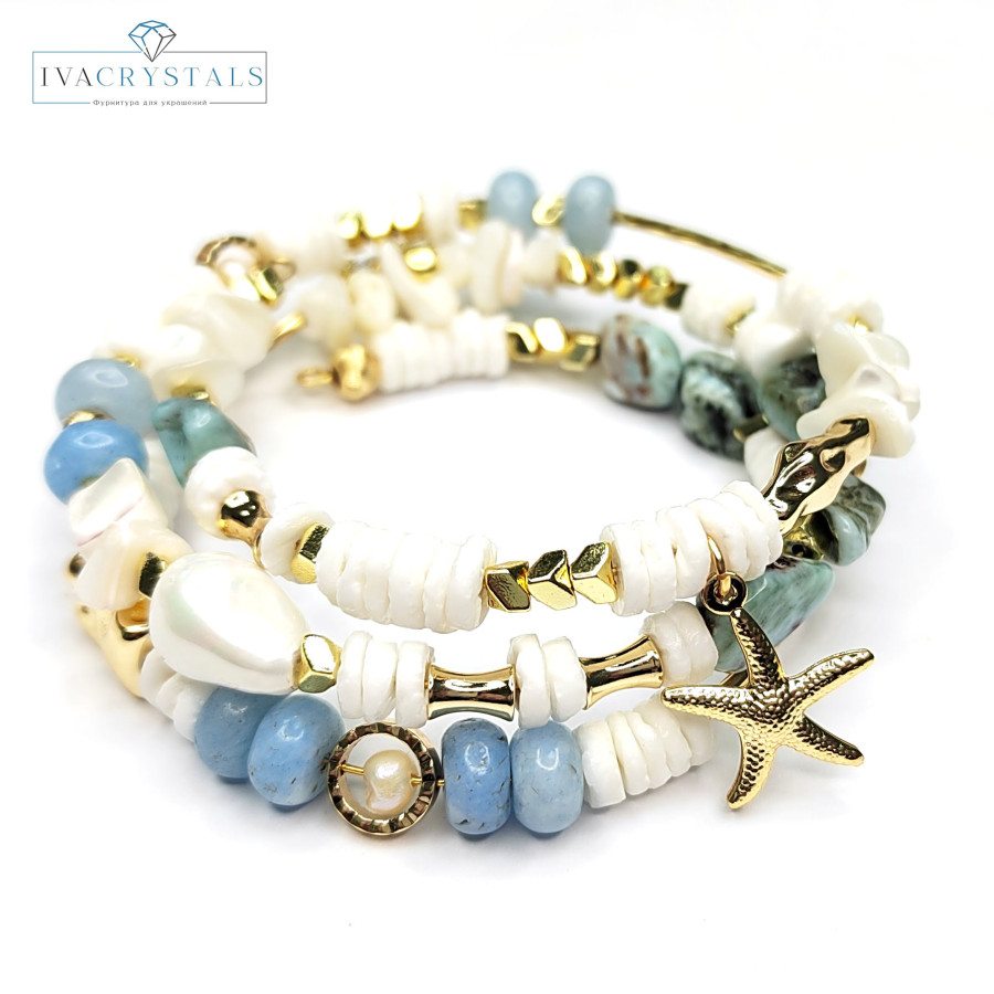 Набор фурнитуры для создания трёхрядного браслета (по мастер-классу)