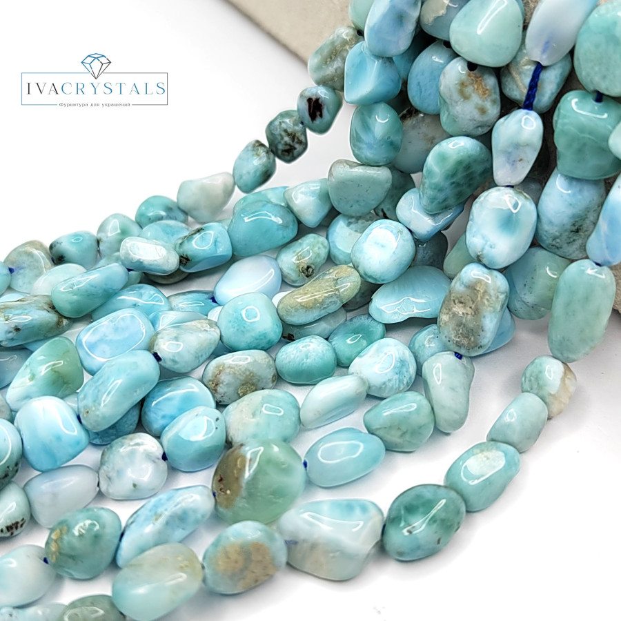 Ларимар натуральный 8х9 мм Галтовка, нить 40 см