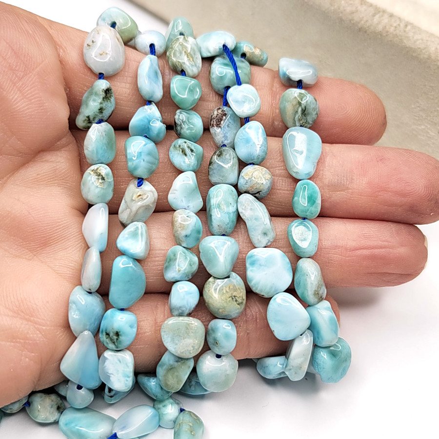 Ларимар натуральный 8х9 мм Галтовка, нить 40 см