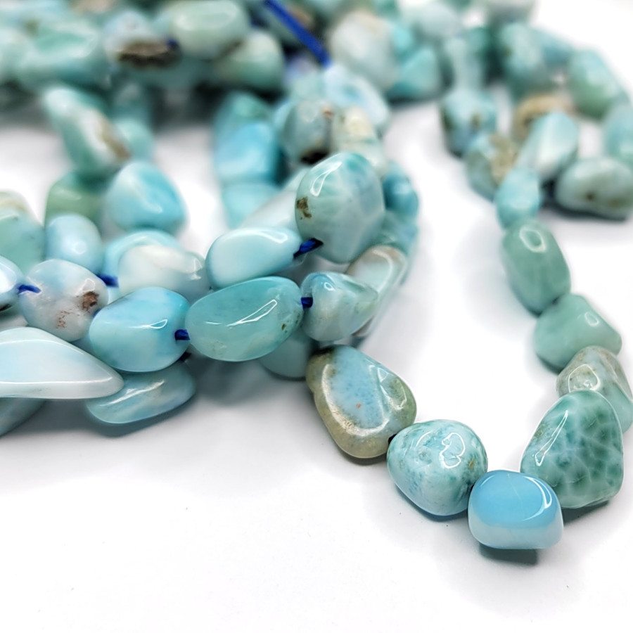 Ларимар натуральный 8х9 мм Галтовка, нить 40 см