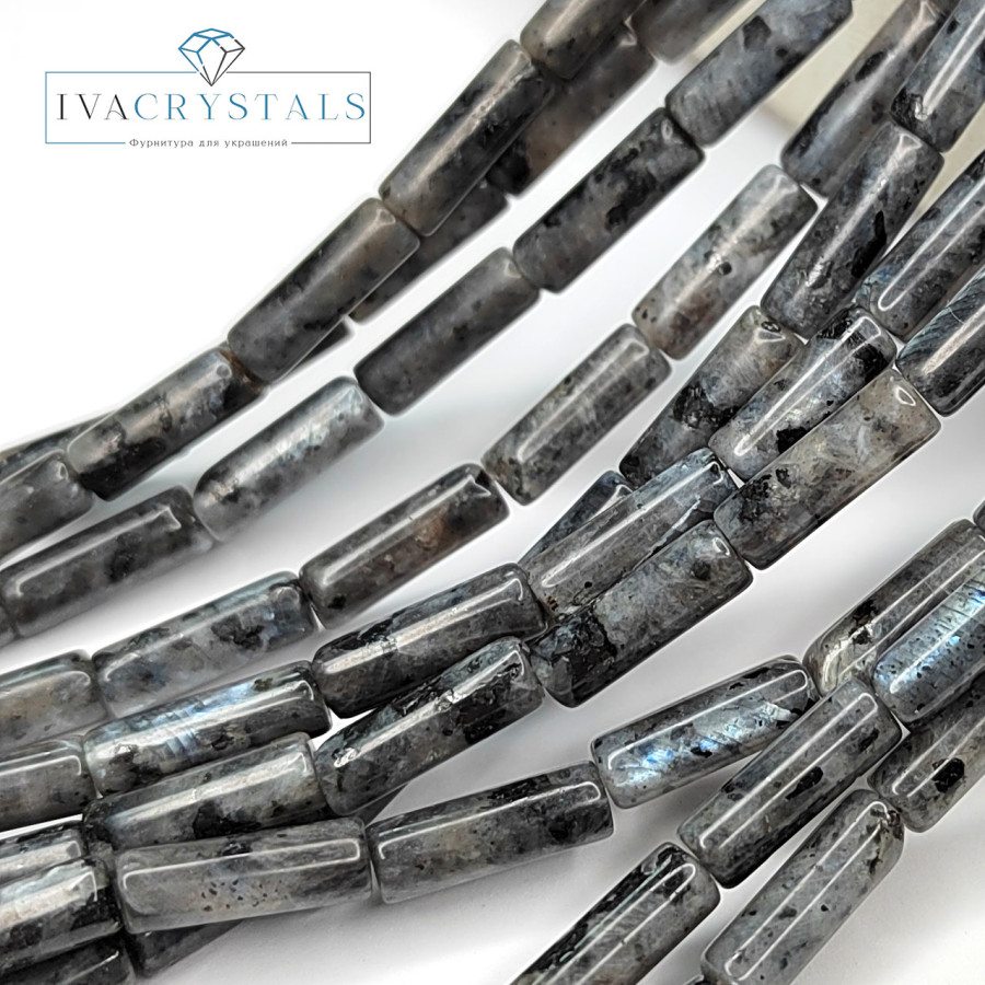 Ларвикит натуральный 13х4 мм бусины, Трубочки, НИТЬ 39 см