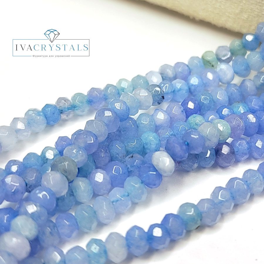 Агат натуральный, Огранка, цвет Голубой тонированный, рондель 4,5х3 мм, НИТЬ 35-37 см
