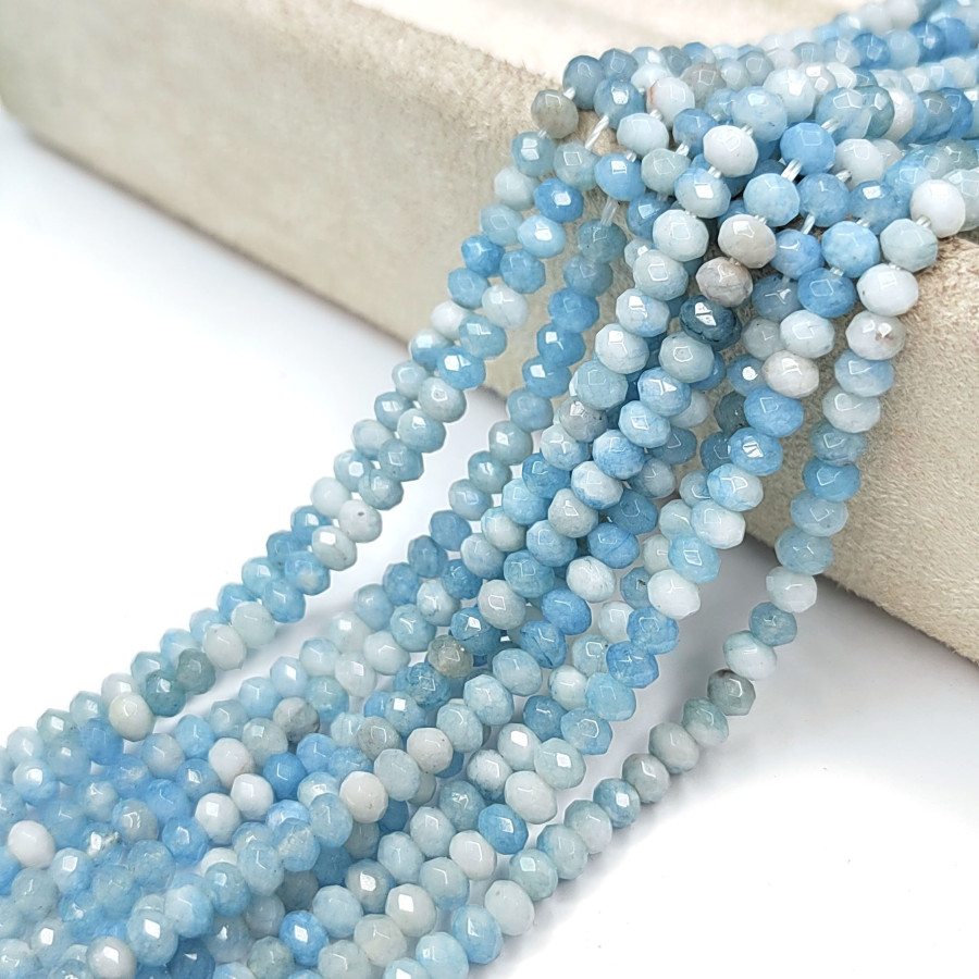 Агат натуральный, Огранка, цвет Бледно - голубой, рондель 4,5х3 мм, НИТЬ 35-37 см