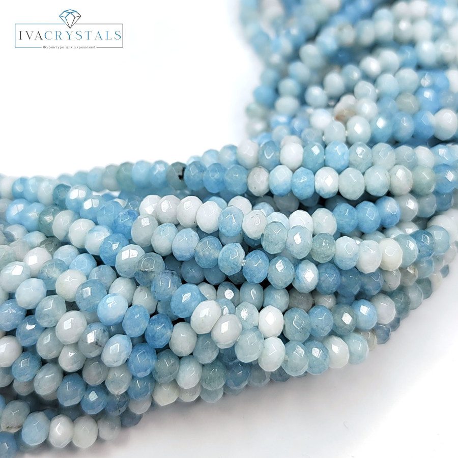 Агат натуральный, Огранка, цвет Бледно - голубой, рондель 4,5х3 мм, НИТЬ 35-37 см