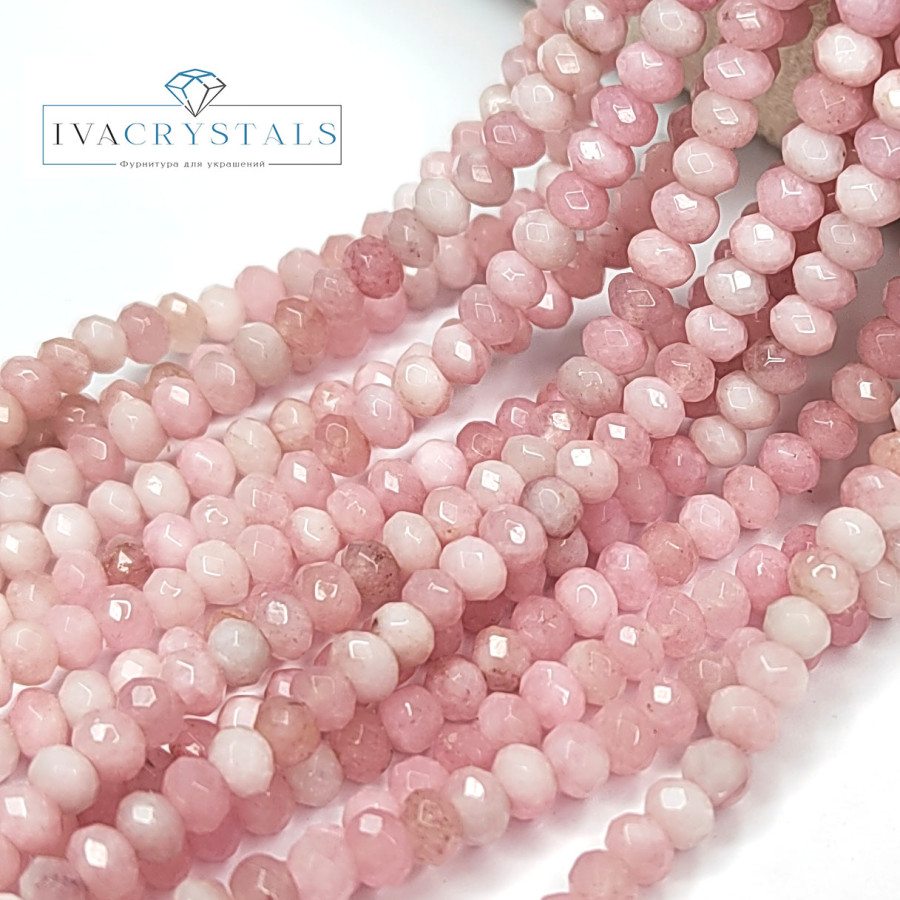 Агат натуральный, Огранка, цвет Бледно - розовый тонированный, рондель 4,5х3 мм, НИТЬ 35-37 см