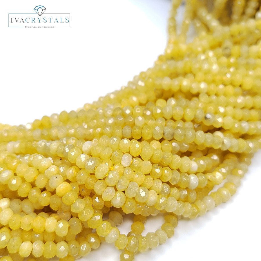 Агат натуральный, Огранка, цвет Жёлтый тонированный, рондель 4х3 мм, НИТЬ 35-37 см
