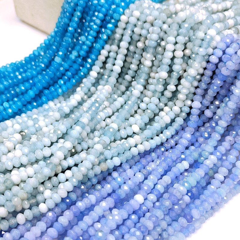 Агат натуральный, Огранка, цвет Бирюзовый тонированный, рондель 4,5х3 мм, НИТЬ 35-37 см