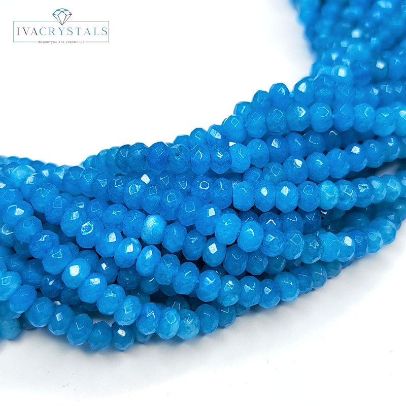 Агат натуральный, Огранка, цвет Бирюзовый тонированный, рондель 4,5х3 мм, НИТЬ 35-37 см